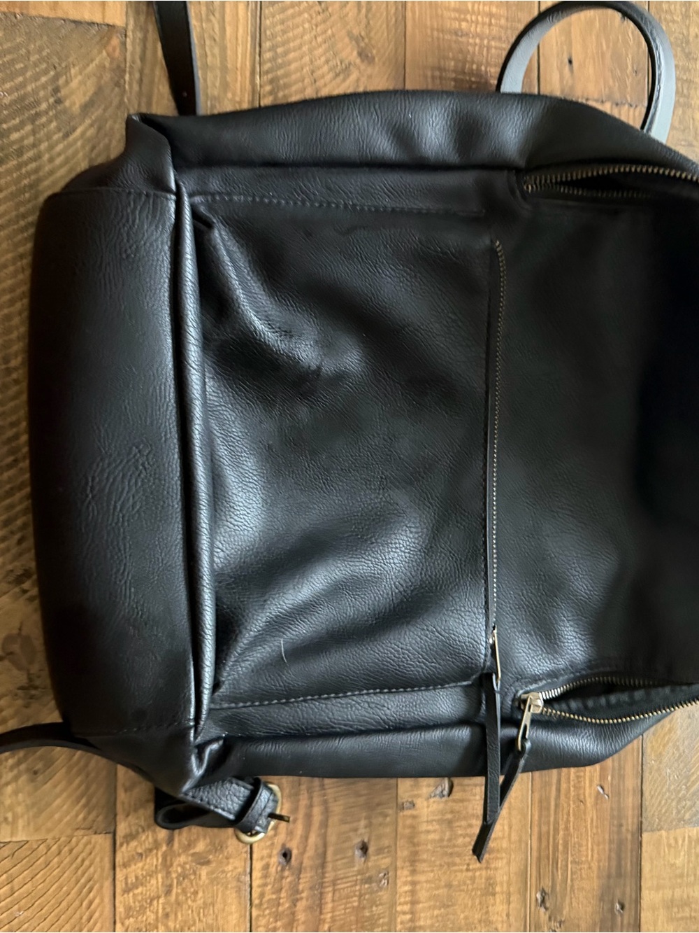 Universal Thread Black Faux Leather Backpack with Front Zip